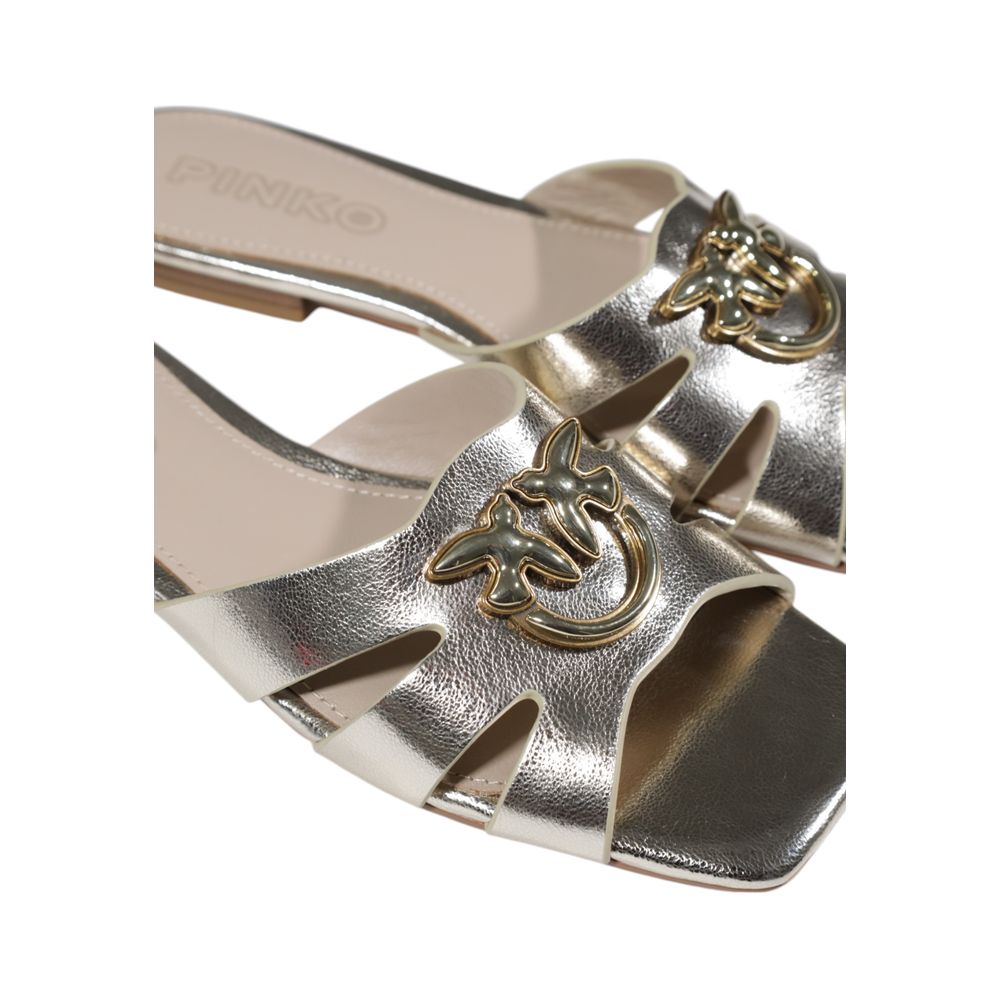 PINKO Gold Leather Flat Sandals