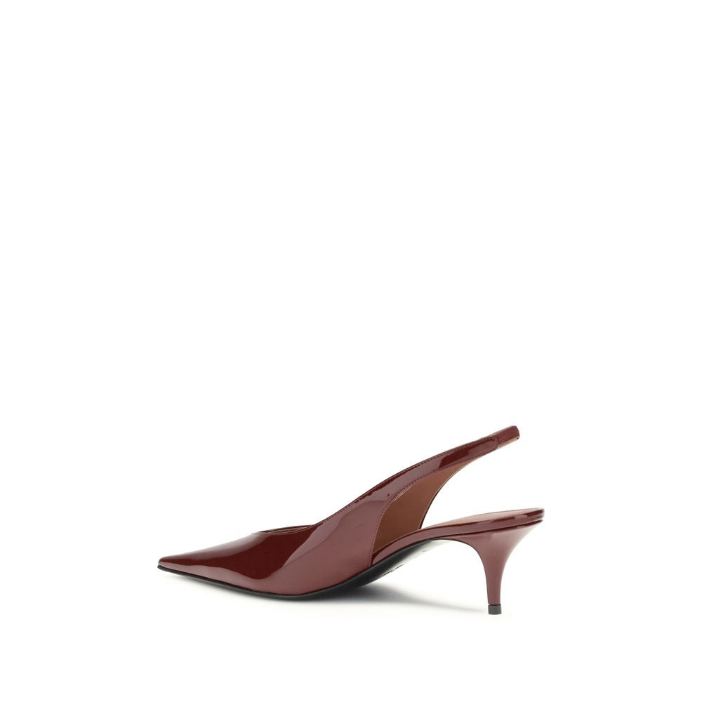 Amina Muaddi Bordeaux Calf Leather Bos Taurus Mid Heel Pumps