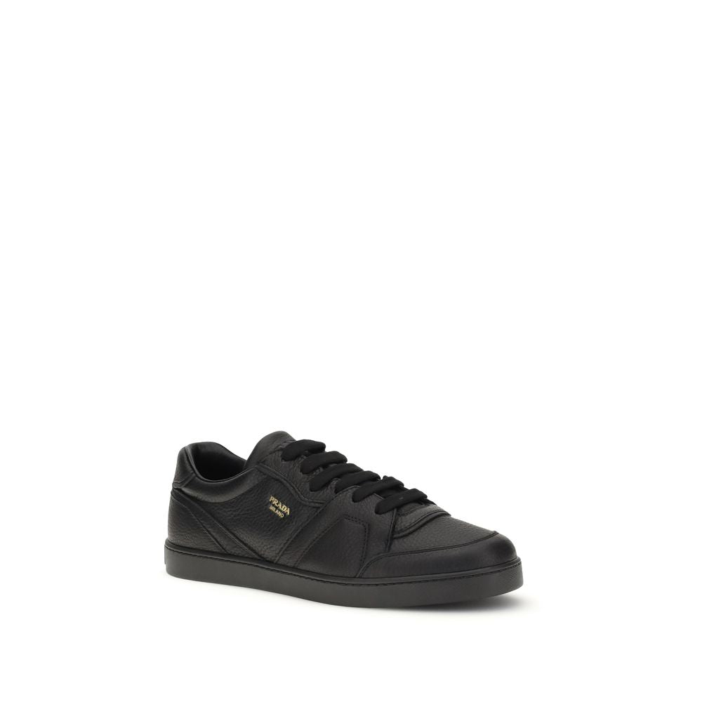 Prada Black Calf Leather Bos Taurus Low Top Sneakers