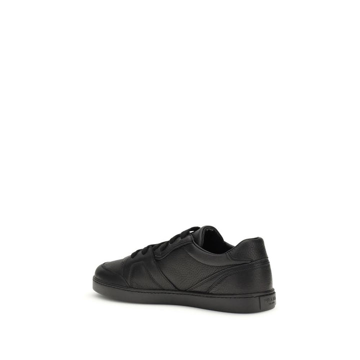 Prada Black Calf Leather Bos Taurus Low Top Sneakers