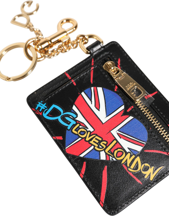 Dolce & Gabbana Black Leather #DGLovesLondon Cardholder Coin Case Keyring
