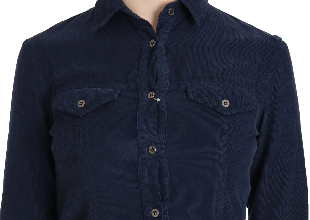 Acht Cotton Blue Corduroy Long Sleeves Shirt Top Blouse