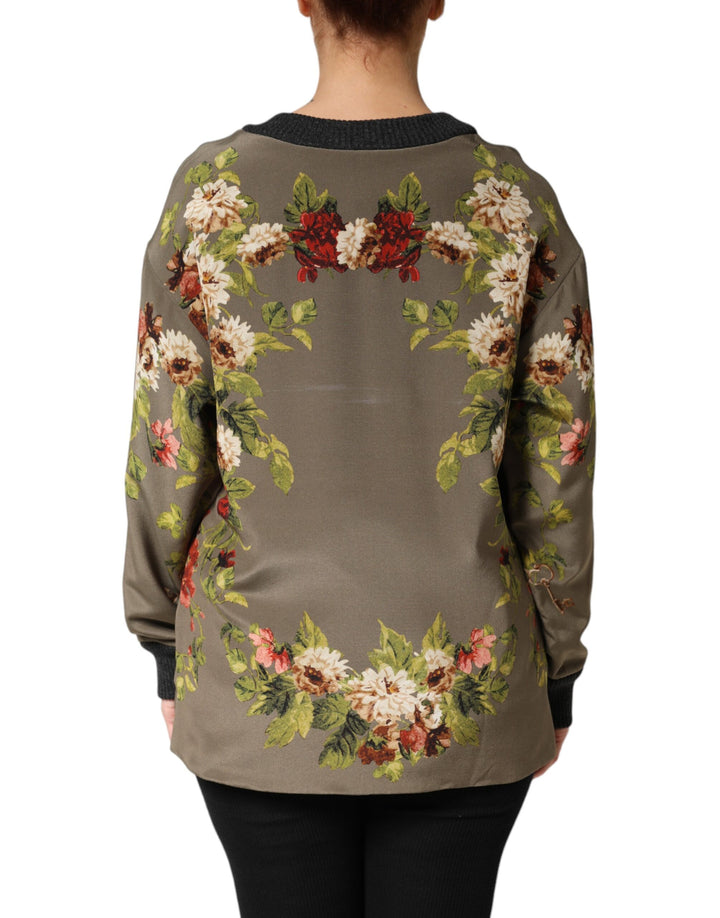 Dolce & Gabbana Enchanted Sicily Silk Crewneck Blouse Sweater