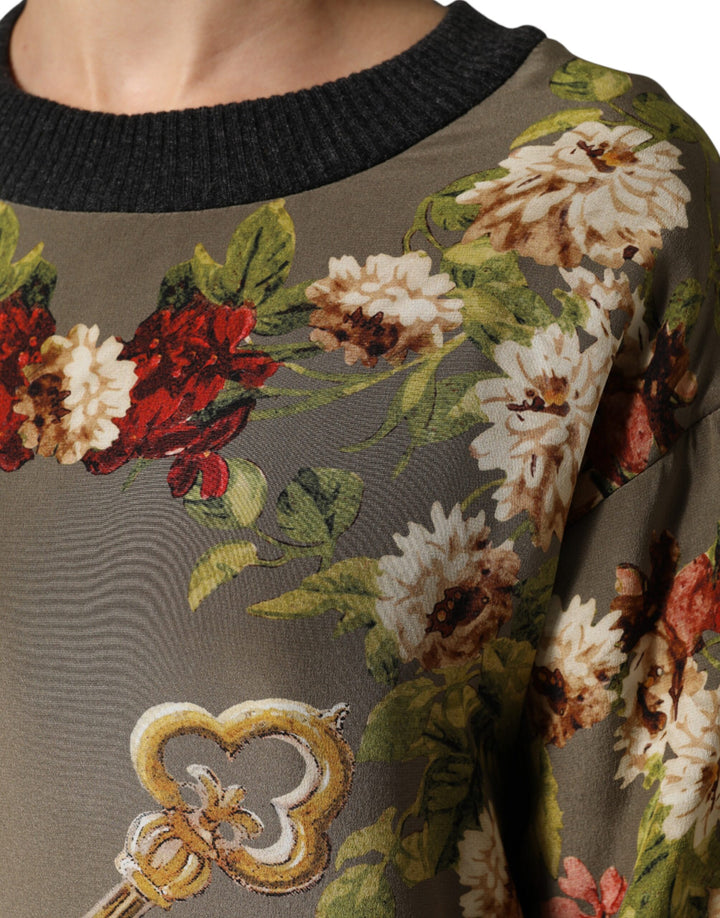 Dolce & Gabbana Enchanted Sicily Silk Crewneck Blouse Sweater