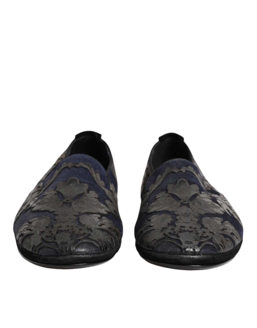 Dolce & Gabbana Black Jacquard Leather Slip On Loafers Shoes