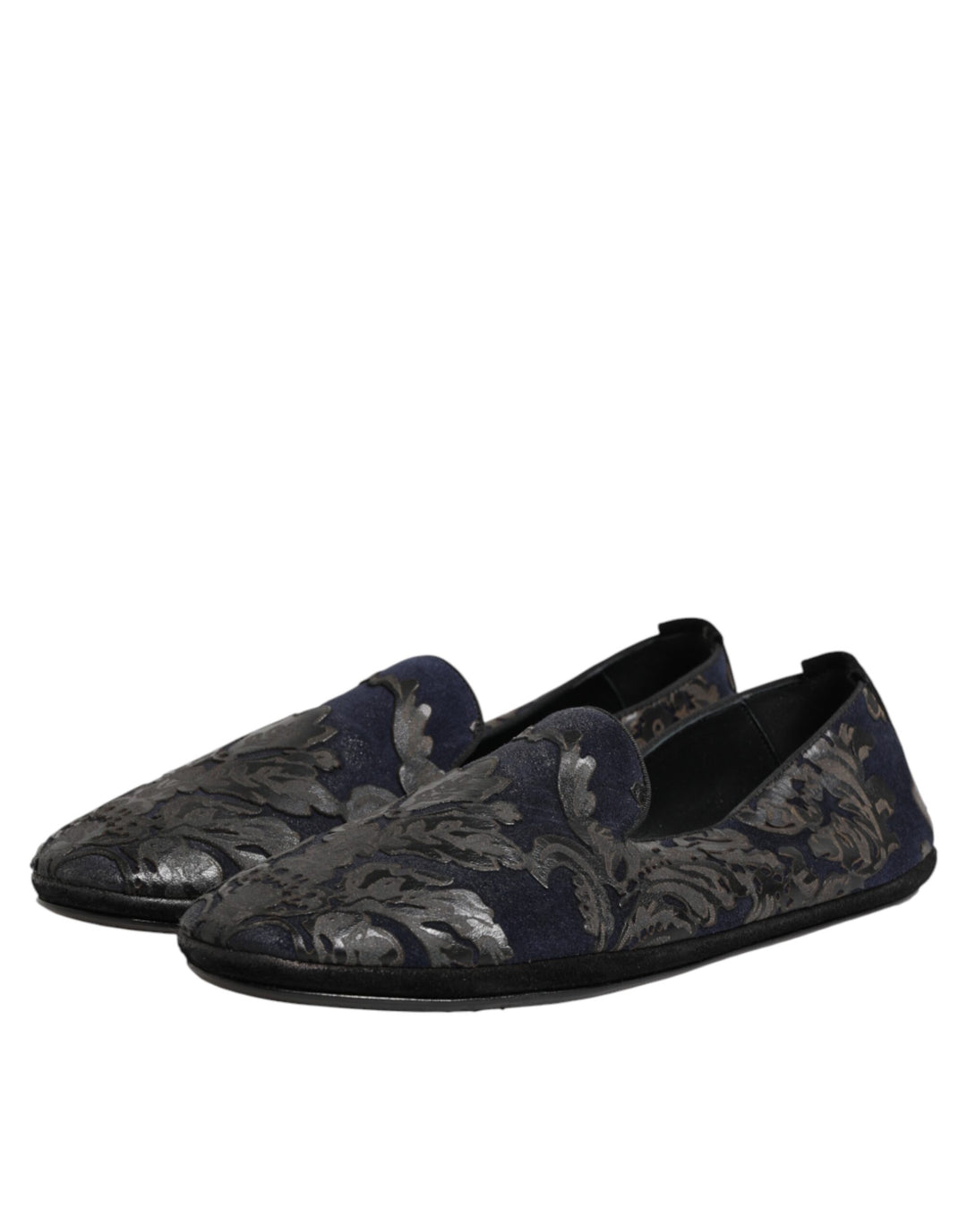 Dolce & Gabbana Black Jacquard Leather Slip On Loafers Shoes