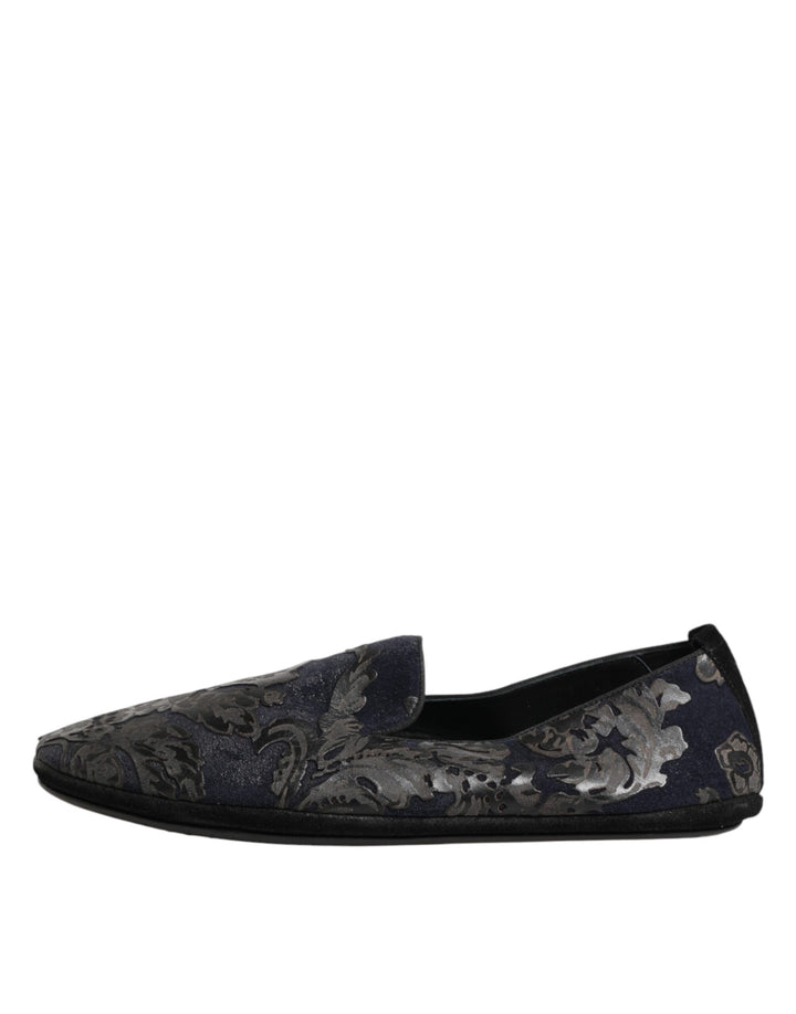 Dolce & Gabbana Black Jacquard Leather Slip On Loafers Shoes
