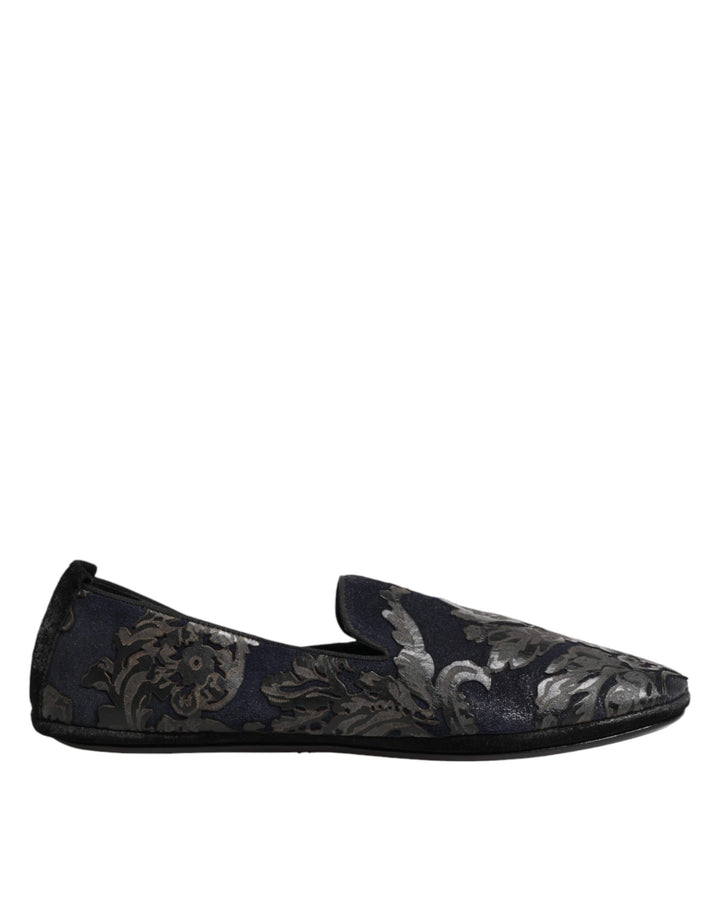 Dolce & Gabbana Black Jacquard Leather Slip On Loafers Shoes