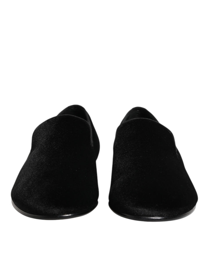 Dolce & Gabbana Black Leather Suede Slip On Loafers Dress Shoes