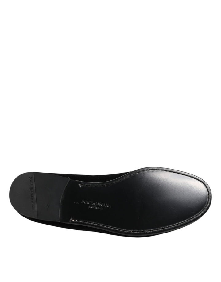 Dolce & Gabbana Black Leather Suede Slip On Loafers Dress Shoes