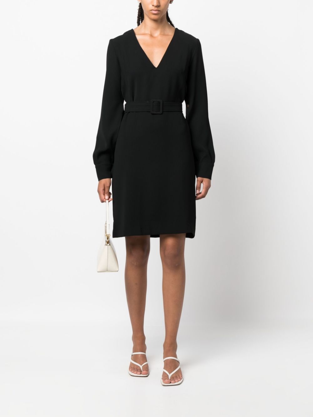 PAROSH belted V-neck minidress-3