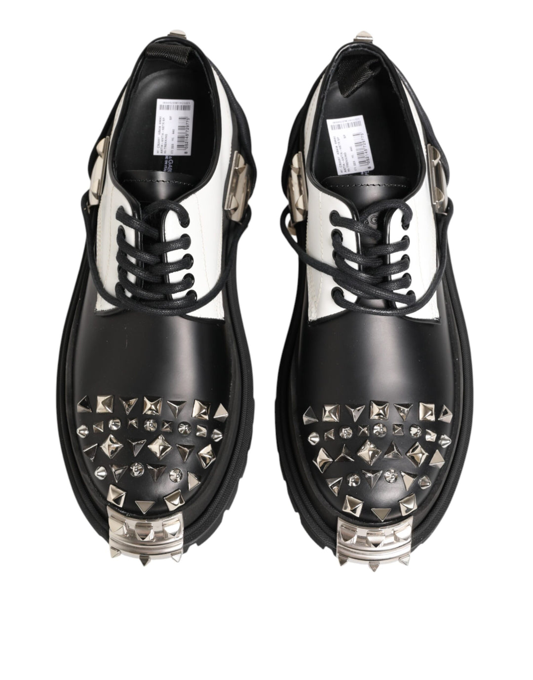 Dolce & Gabbana Black White Studded Men Formal Derby Shoes