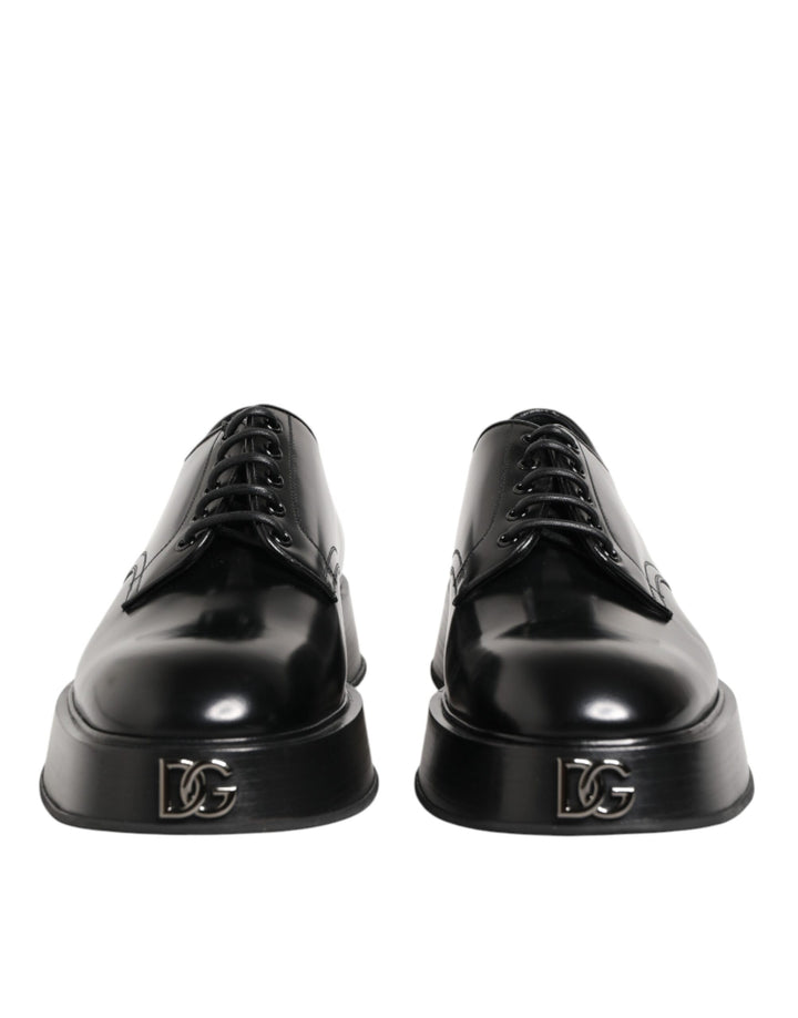 Dolce & Gabbana Black Calfskin Leather Men Derby Dress Shoes