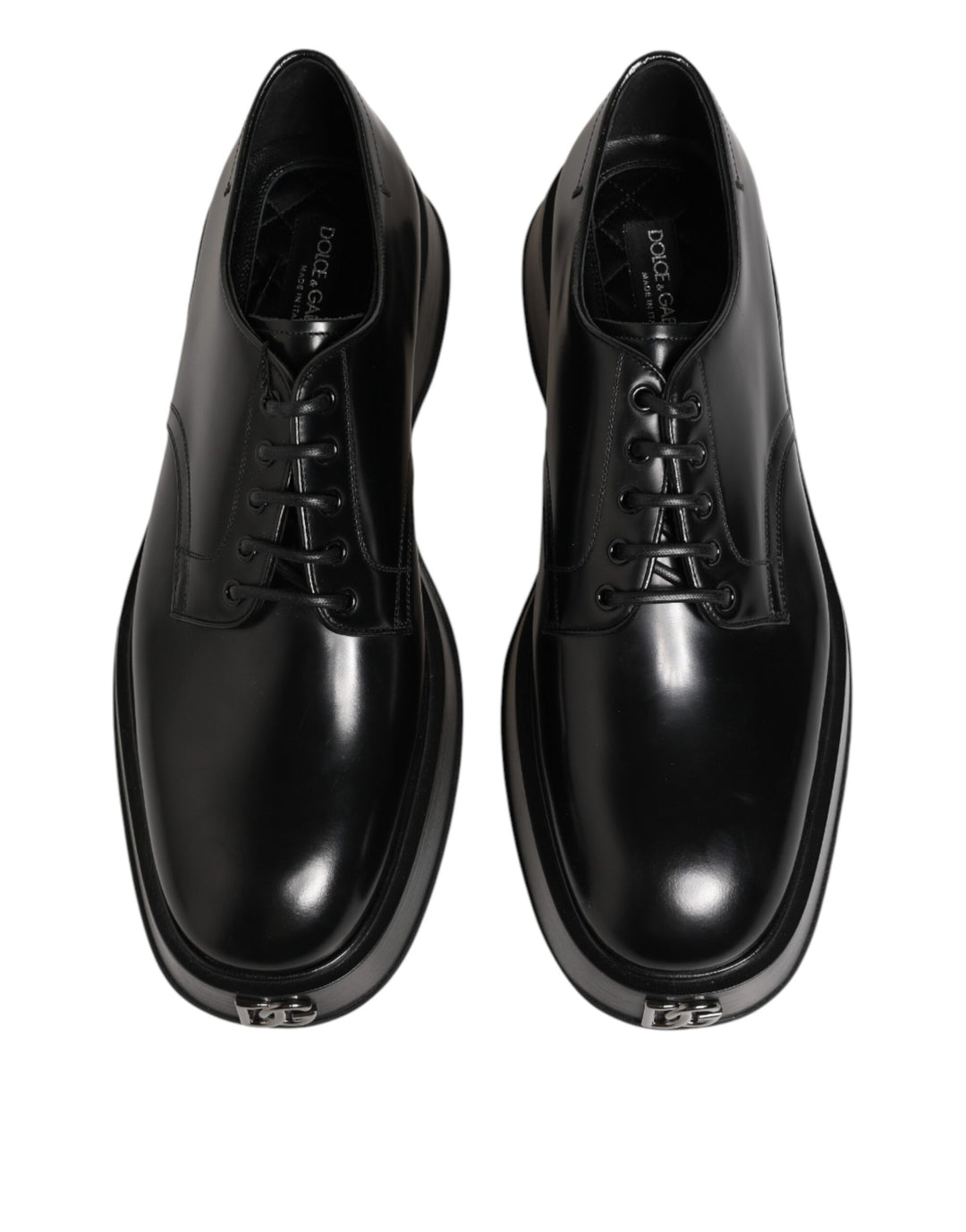 Dolce & Gabbana Black Calfskin Leather Men Derby Dress Shoes