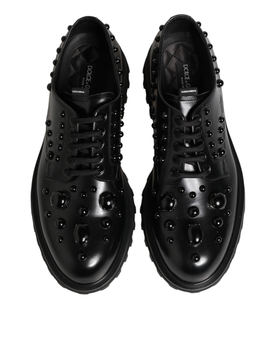 Dolce & Gabbana Black Leather Studded Men Formal Derby  Shoes