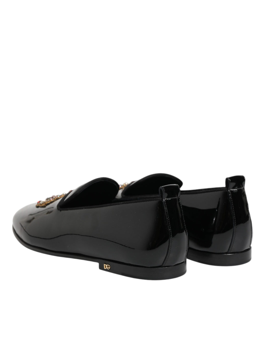 Dolce & Gabbana Black Leather Gold Crown Mens Loafers Shoes