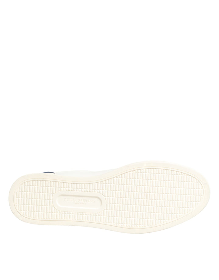 Dolce & Gabbana White Blue Leather Logo Patch Sneakers Shoes