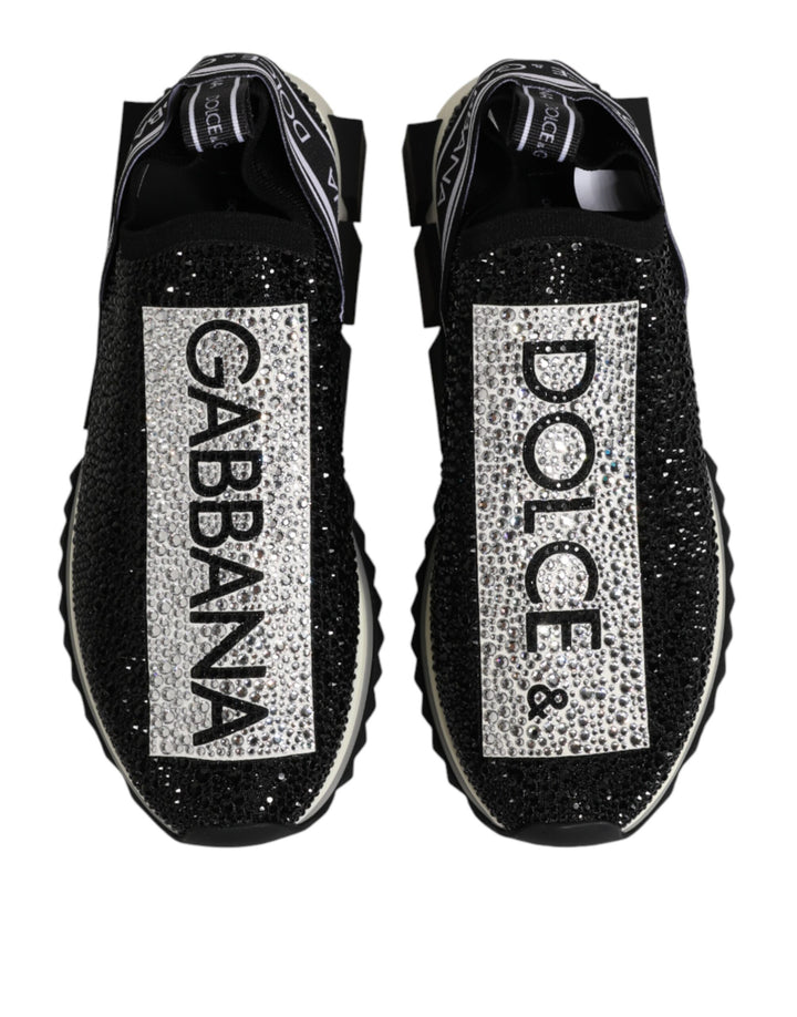 Dolce & Gabbana Black Strass Slip On Men Sorrento Sneakers Shoes