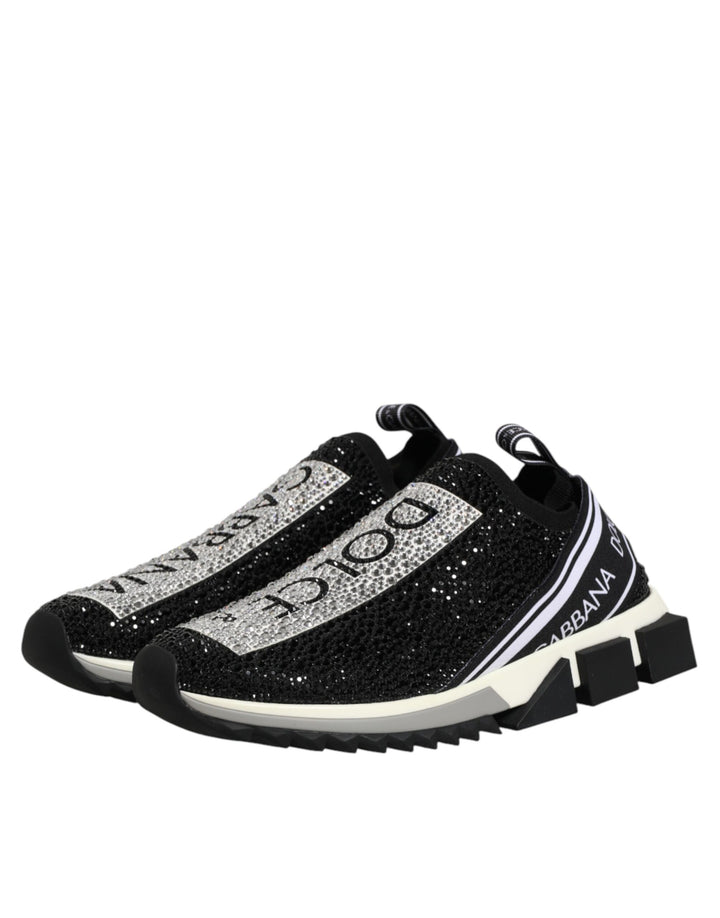Dolce & Gabbana Black Strass Slip On Men Sorrento Sneakers Shoes