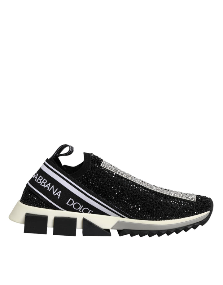 Dolce & Gabbana Black Strass Slip On Men Sorrento Sneakers Shoes
