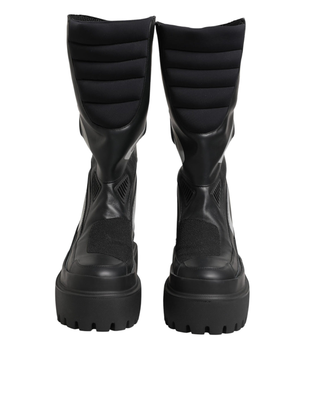 Dolce & Gabbana Black Leather Mid Calf Biker Boots Shoes