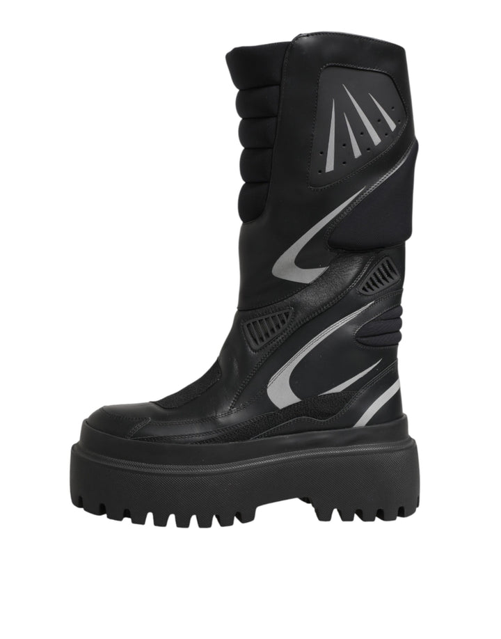 Dolce & Gabbana Black Leather Mid Calf Biker Boots Shoes