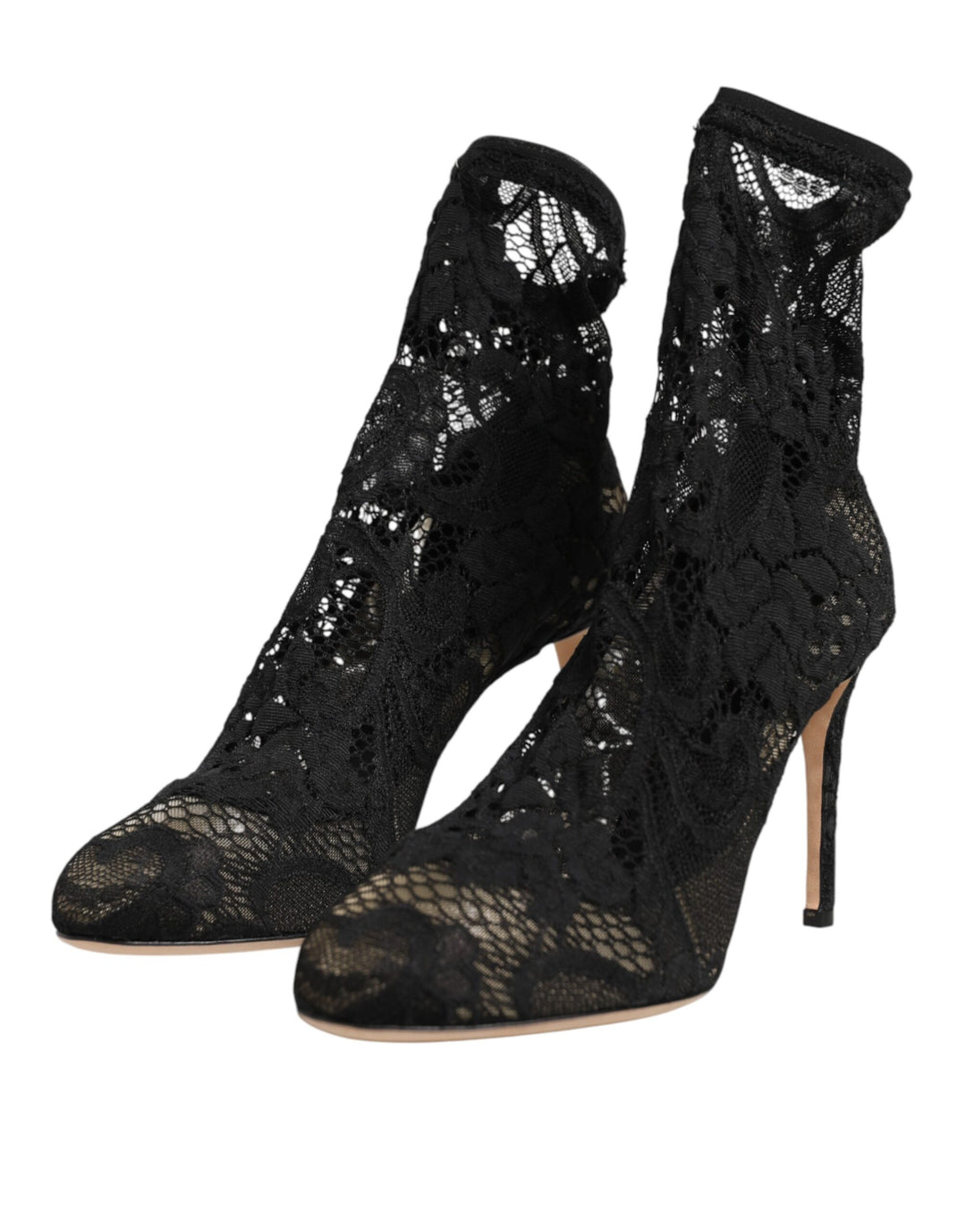 Dolce & Gabbana Black Stretch Socks Taormina Lace Boot Shoes