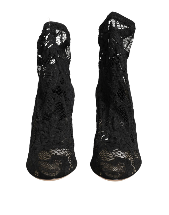 Dolce & Gabbana Black Stretch Socks Taormina Lace Boot Shoes