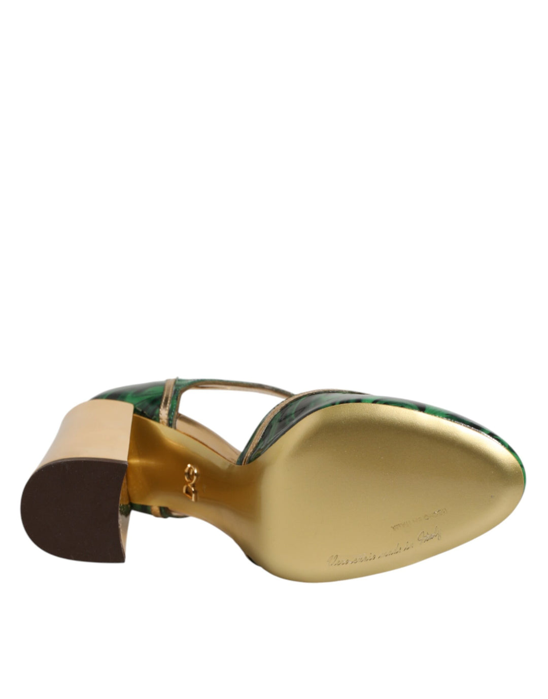 Dolce & Gabbana Green Leather T-STRAPS Heels Sandals Shoes