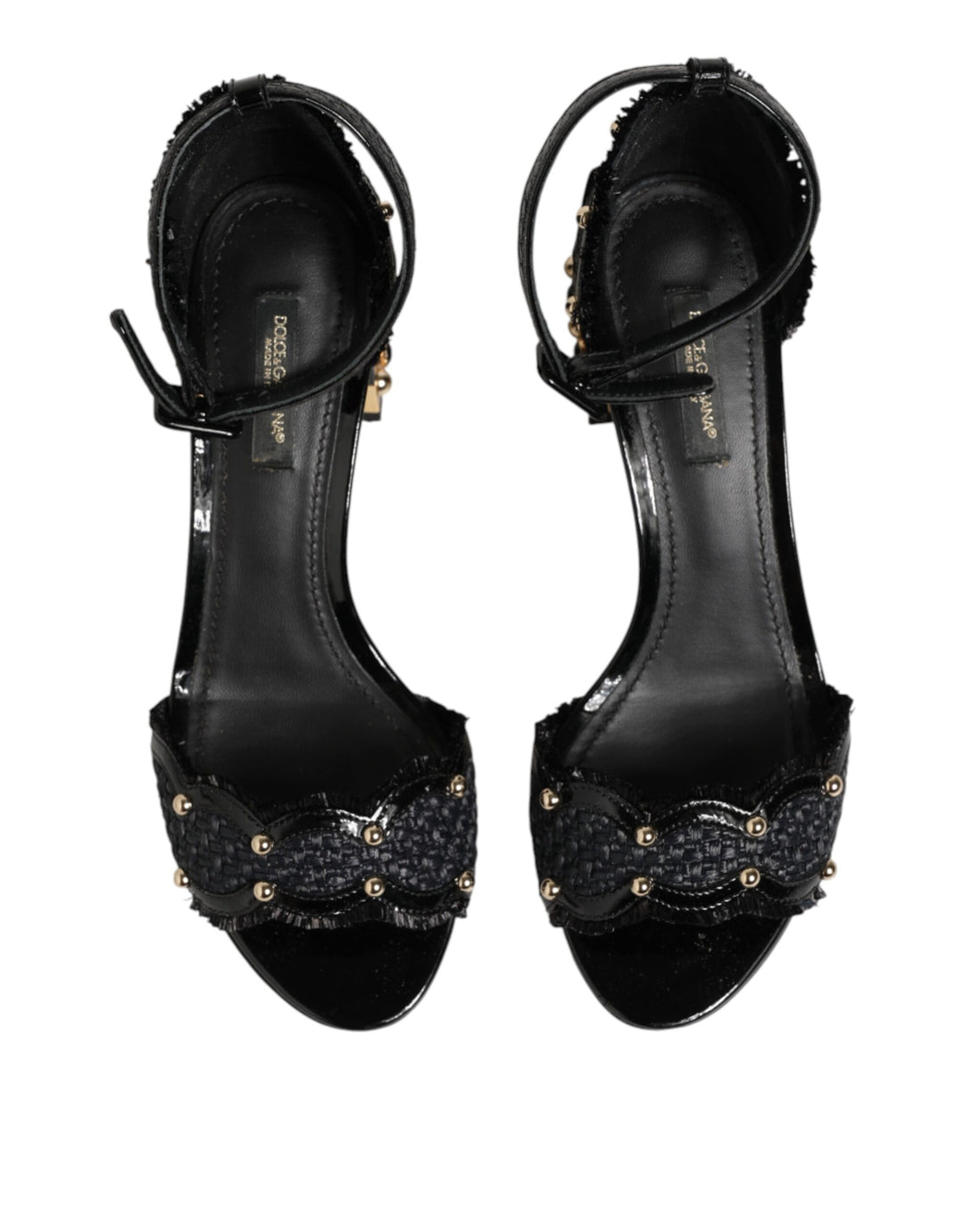 Dolce & Gabbana Black Studded Ankle Strap Sandals Shoes