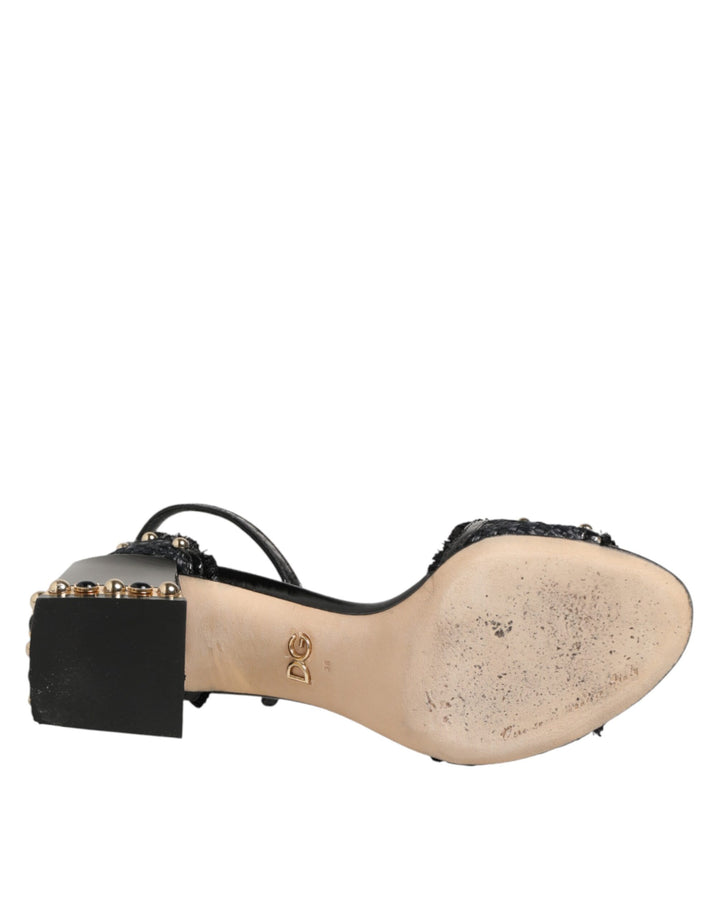 Dolce & Gabbana Black Studded Ankle Strap Sandals Shoes