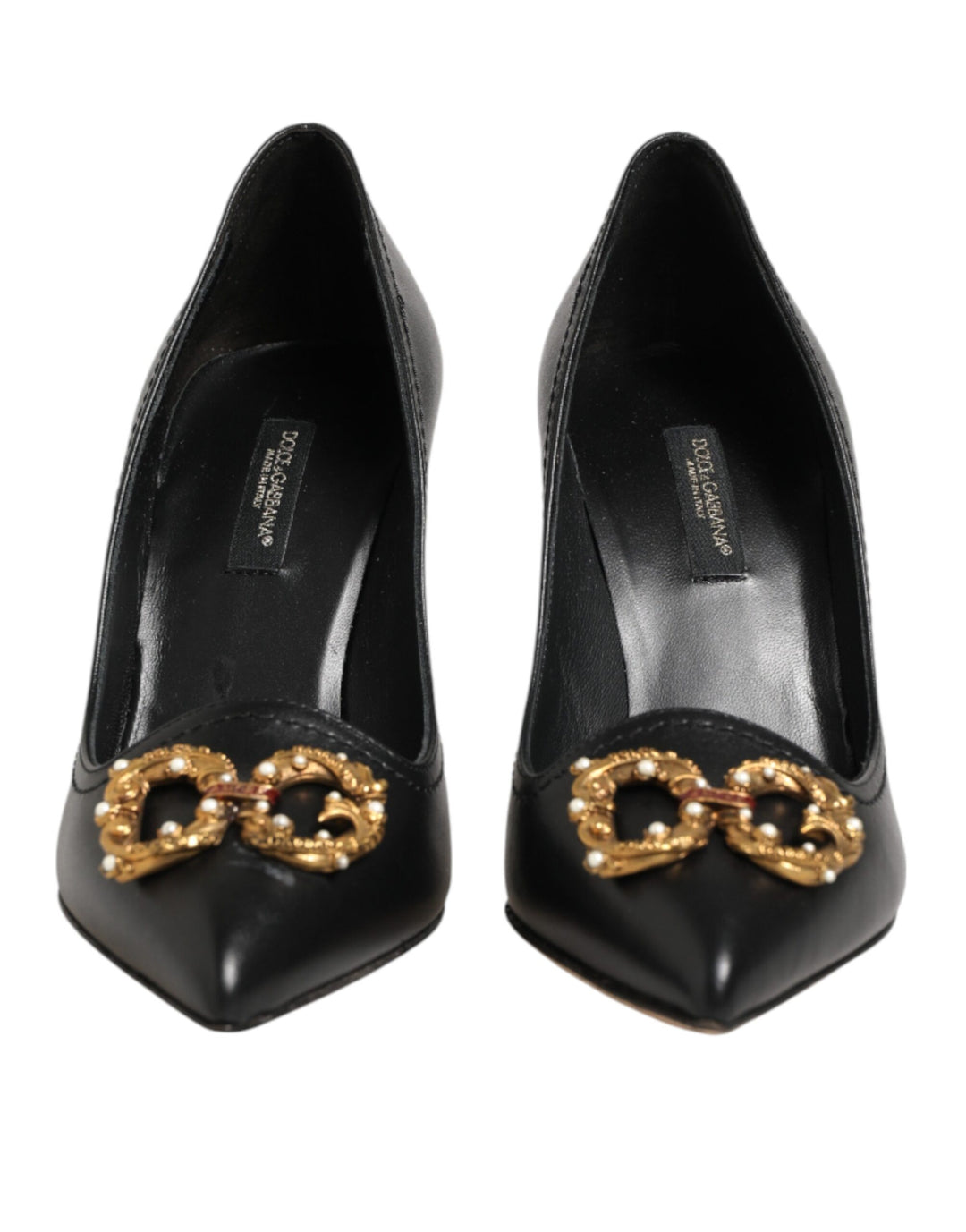 Dolce & Gabbana Black Leather DG Amore Heels Pumps Shoes