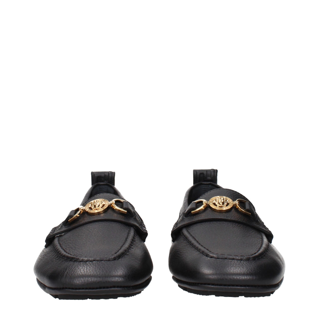 Versace Black Leather Slip-On Loafers