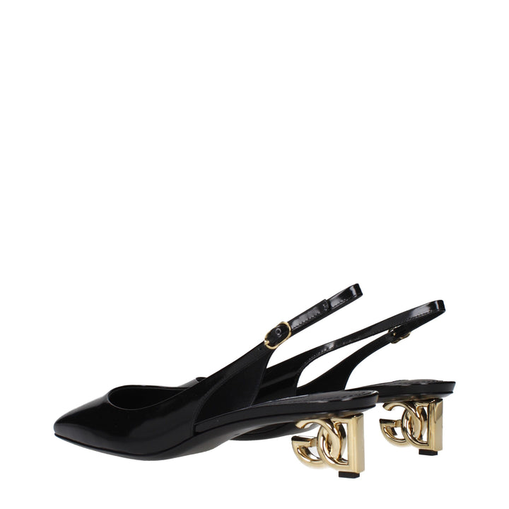 Dolce & Gabbana Black Leather Mid Heel Pumps