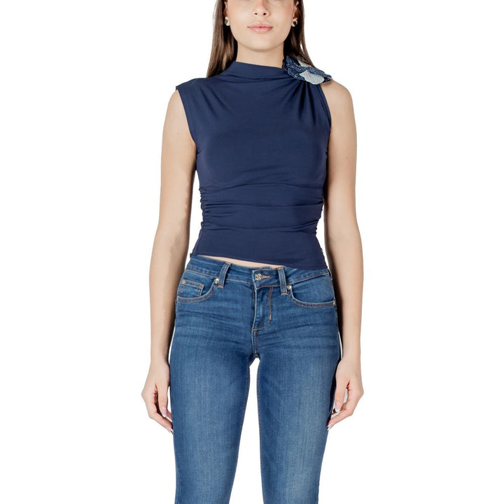 Guess Blue Cotton Sleeveles T-Shirt