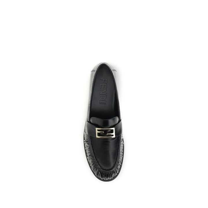 Fendi Black Calf Leather Bos Taurus Slip-On Loafers