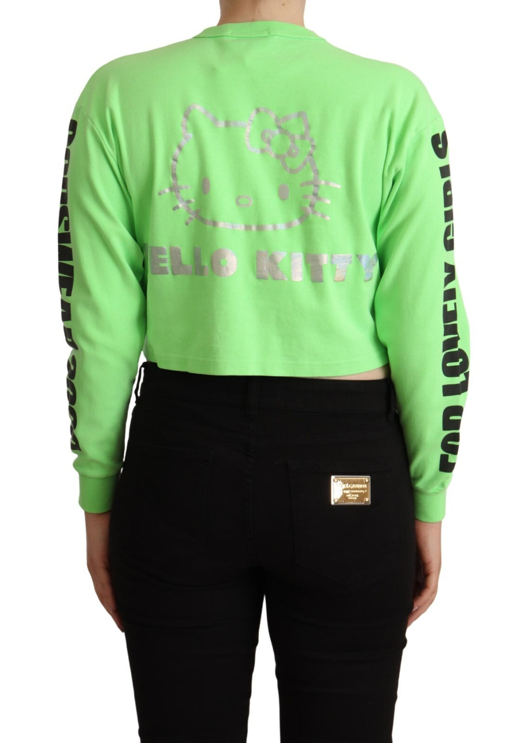 GCDS Mint Green Printed Long Sleeves Cropped Top Sweater