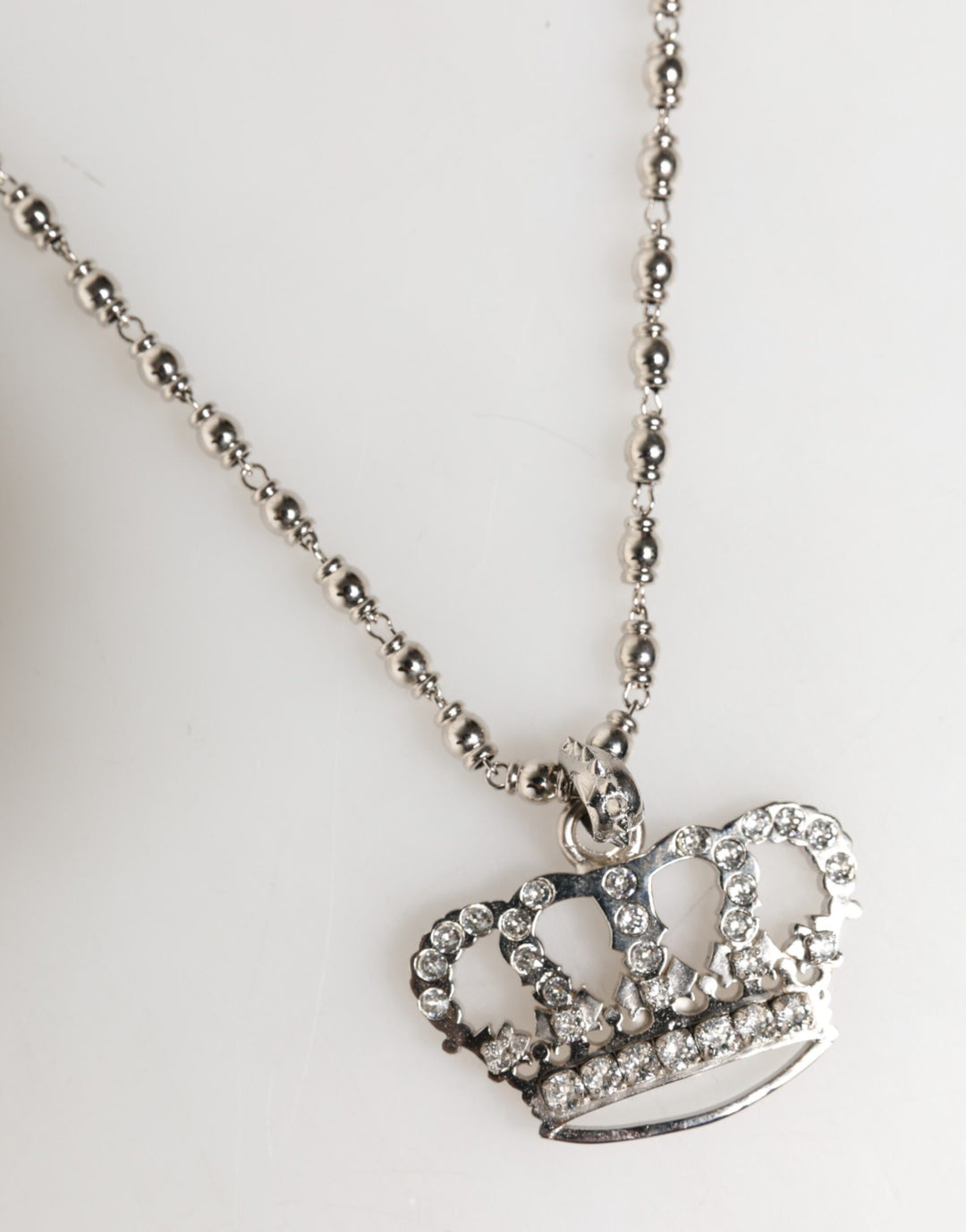 Dolce & Gabbana Silver Tone Brass Chain Crown Crystal Pendant  Necklace