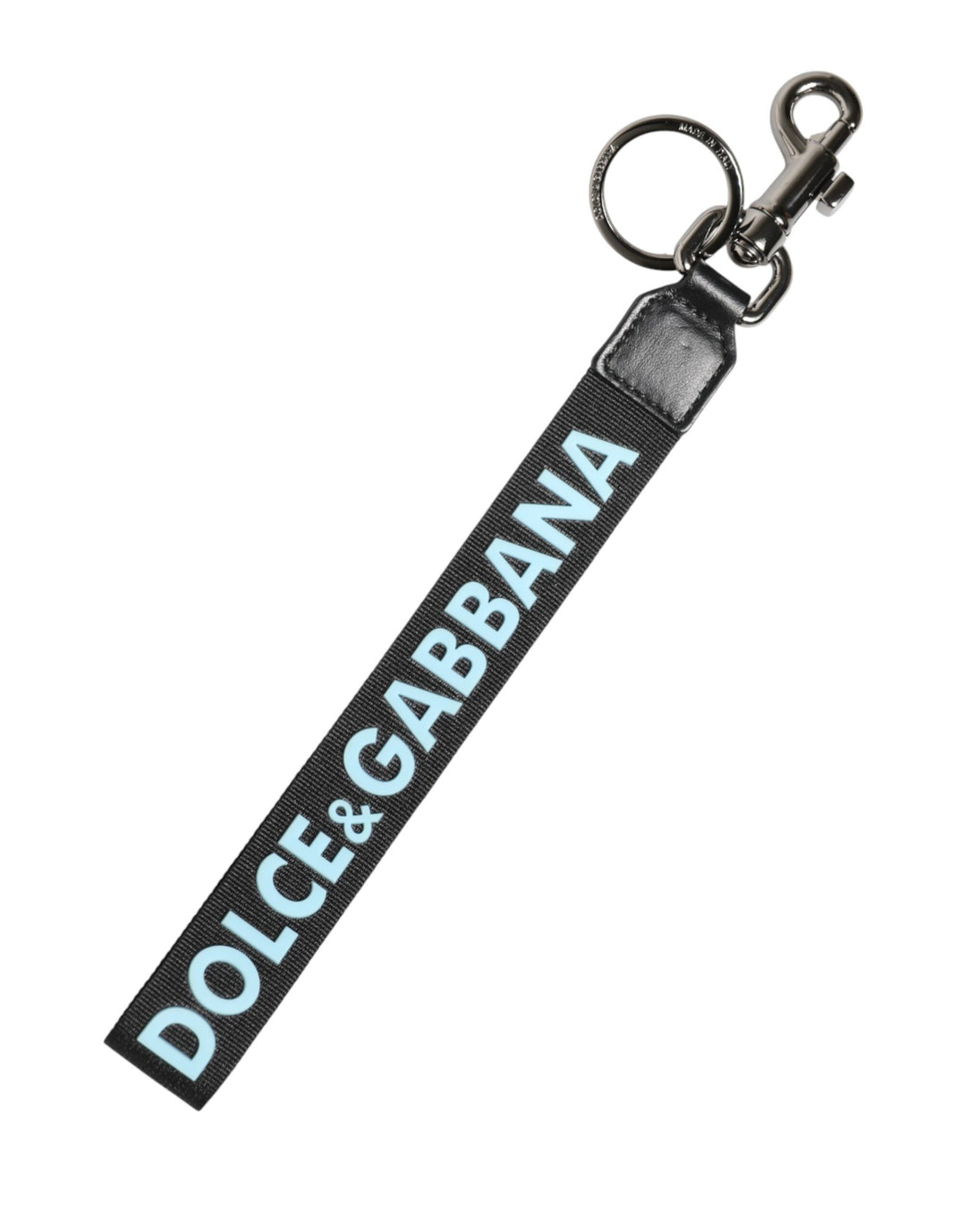 Dolce & Gabbana Black Blue Logo Polyester Brass Holder Keychain Keyring