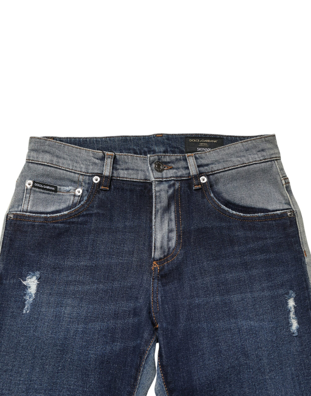 Dolce & Gabbana Blue Two Tone Cotton Men Skinny Denim Jeans