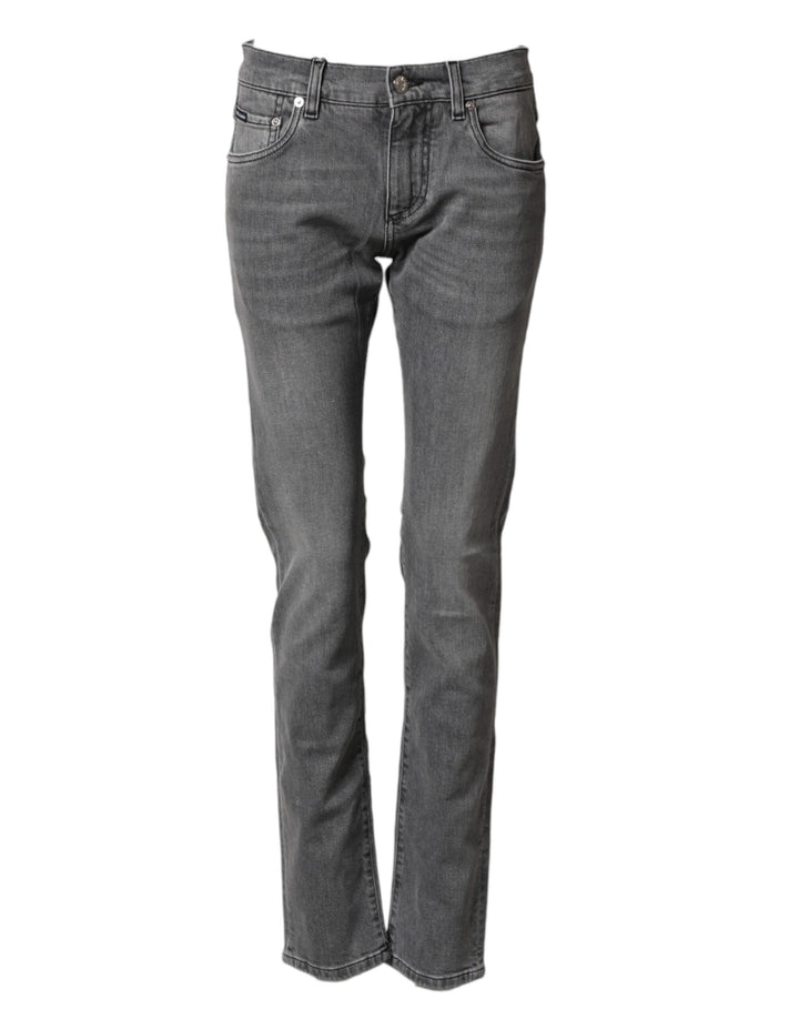 Dolce & Gabbana Gray Cotton Mid Waist Skinny Denim Jeans