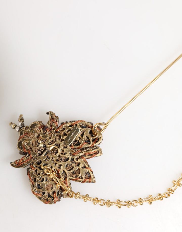 Dolce & Gabbana Gold Tone Brass Bee Embellished Chain Lapel Pin Brooch