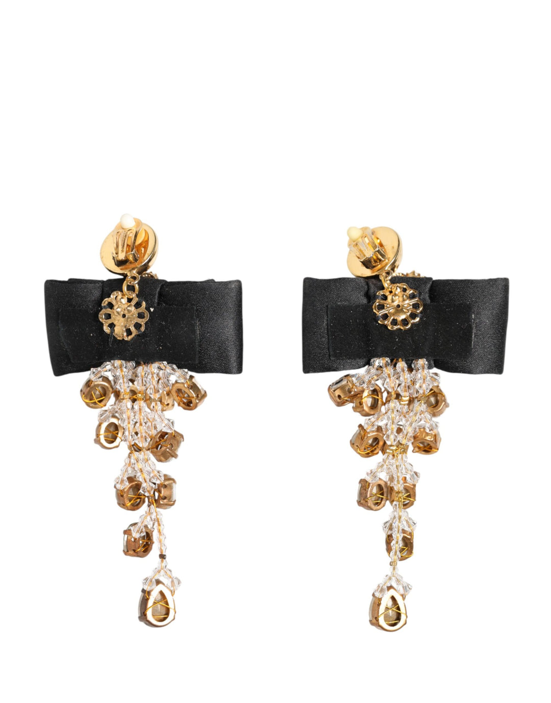 Dolce & Gabbana Crystal Chandelier Satin Bow Clip-On Jewelry Earrings
