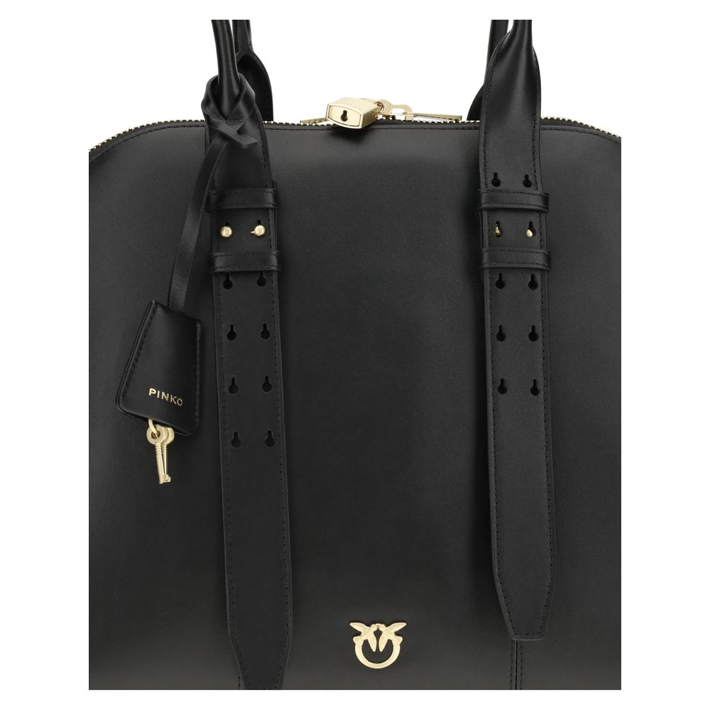 PINKO Black Calf Leather Bos Taurus Shoulder Bag