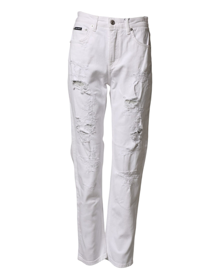 Dolce & Gabbana White Distressed Cotton BOYFRIEND Denim Jeans