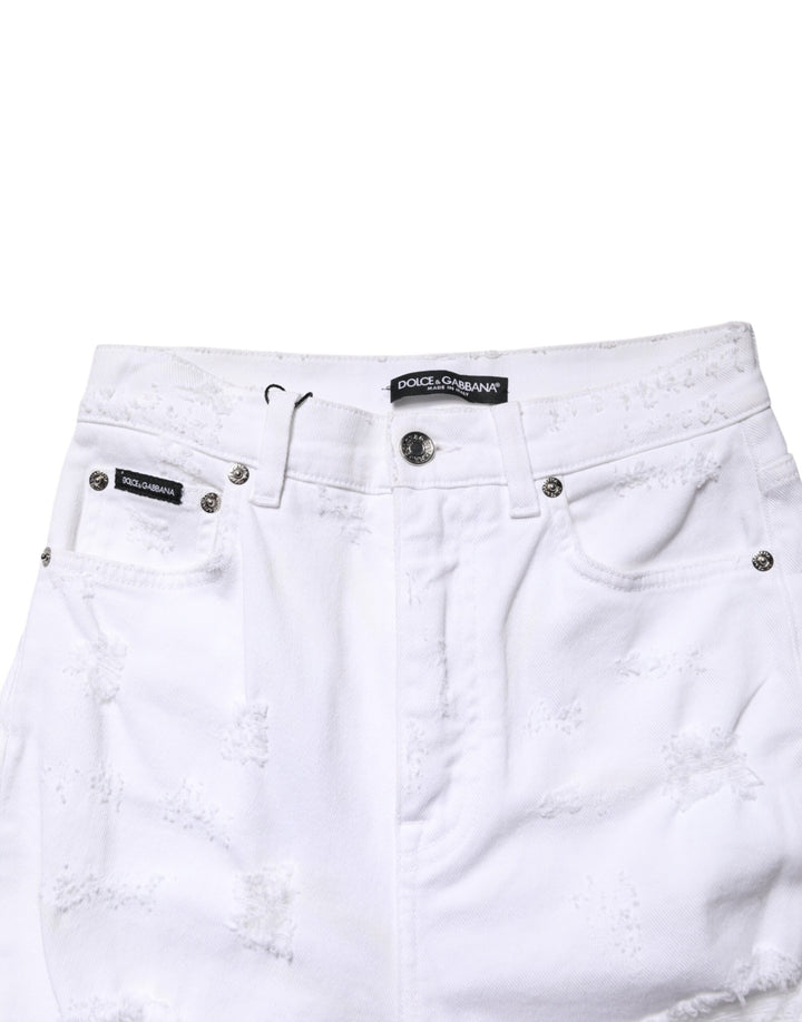 Dolce & Gabbana White Distressed High Waist Denim Jeans