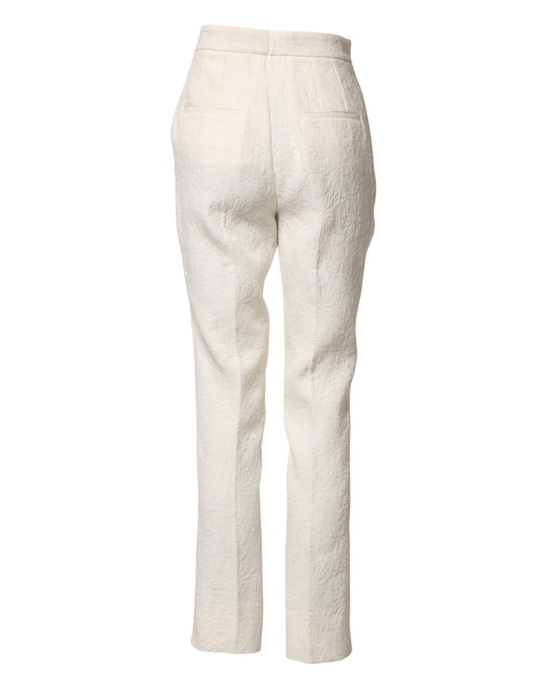 Dolce & Gabbana White Cotton Floral Brocade Dress Pants