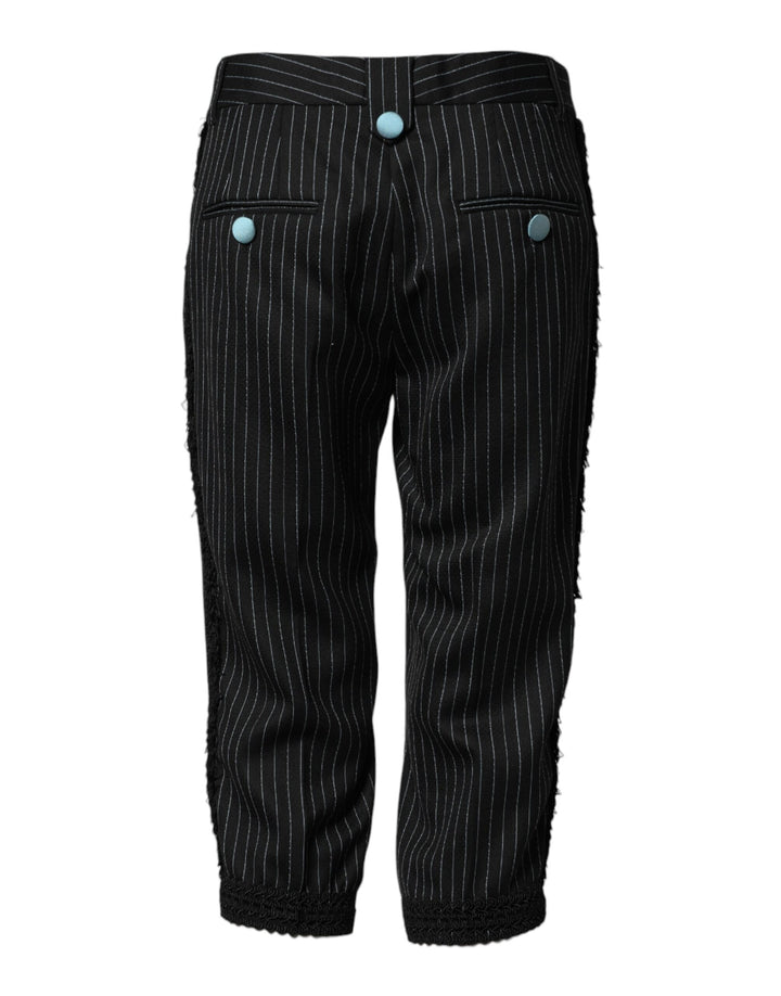 Dolce & Gabbana Black Wool Stripes Cropped Trouser Pants