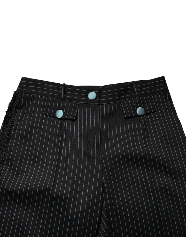 Dolce & Gabbana Black Wool Stripes Cropped Trouser Pants