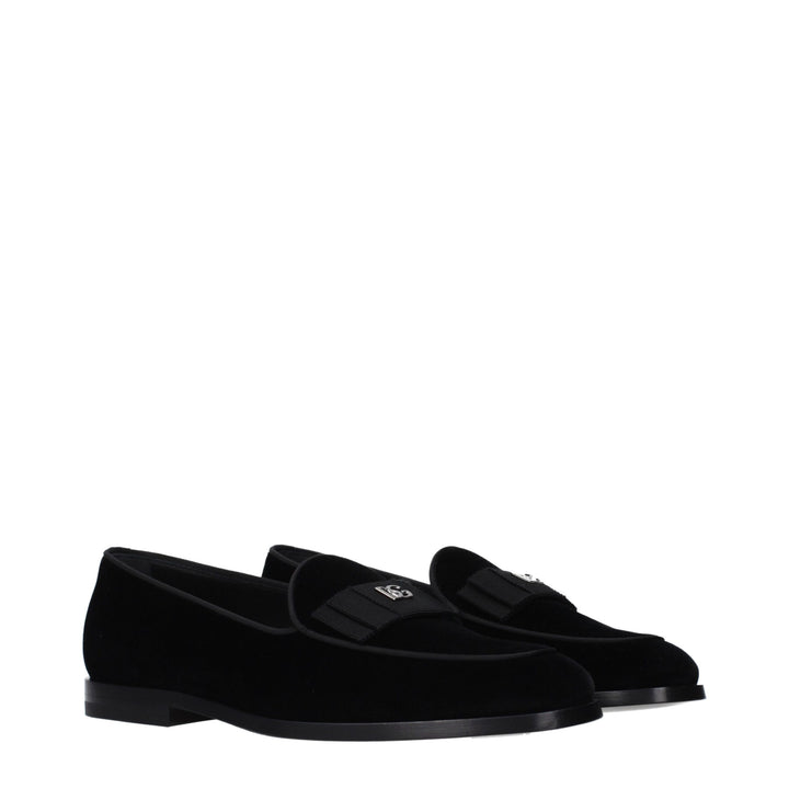 Dolce & Gabbana Black Velvet Slip-On Loafers
